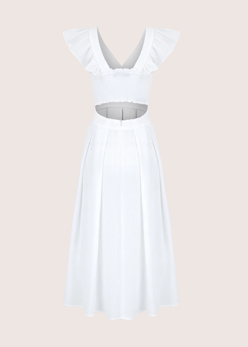 ROOFTOP WHITE MUSLIN sukienka midi z dekoltem na plecach