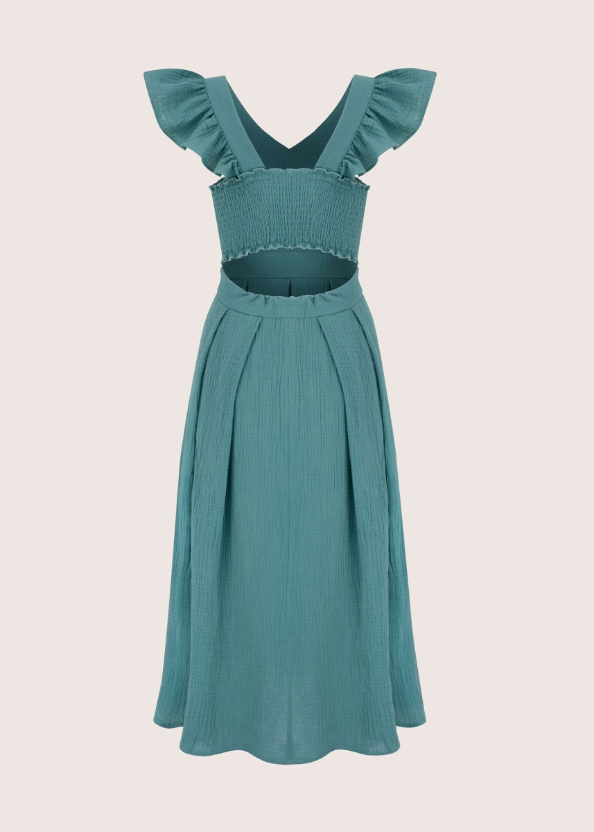 ROOFTOP SEA GREEN sukienka midi z dekoltem na plecach