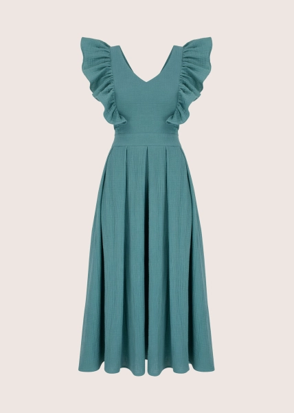 ROOFTOP SEA GREEN sukienka midi z dekoltem na plecach