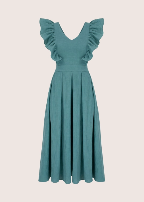 ROOFTOP SEA GREEN sukienka midi z dekoltem na plecach