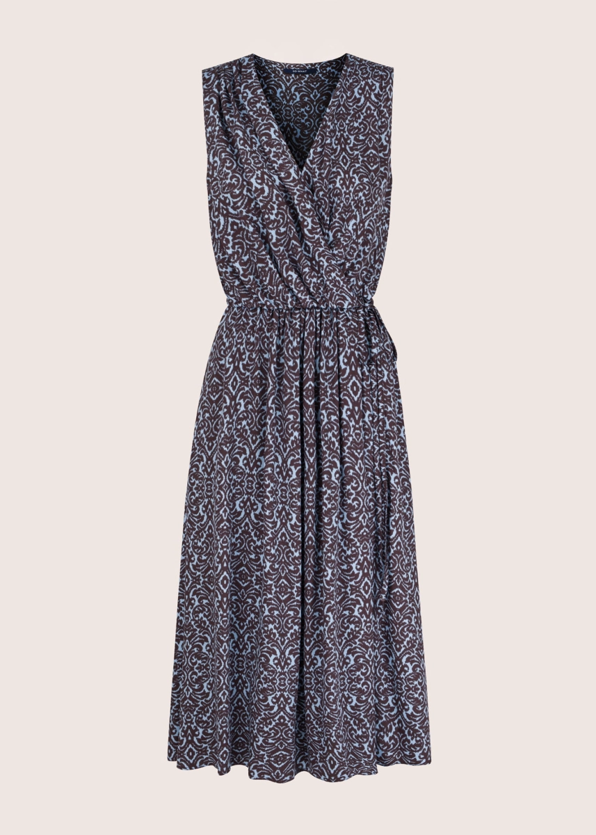 ANNA sukienka kopertowa midi  z wiskozy w ornamentowy print