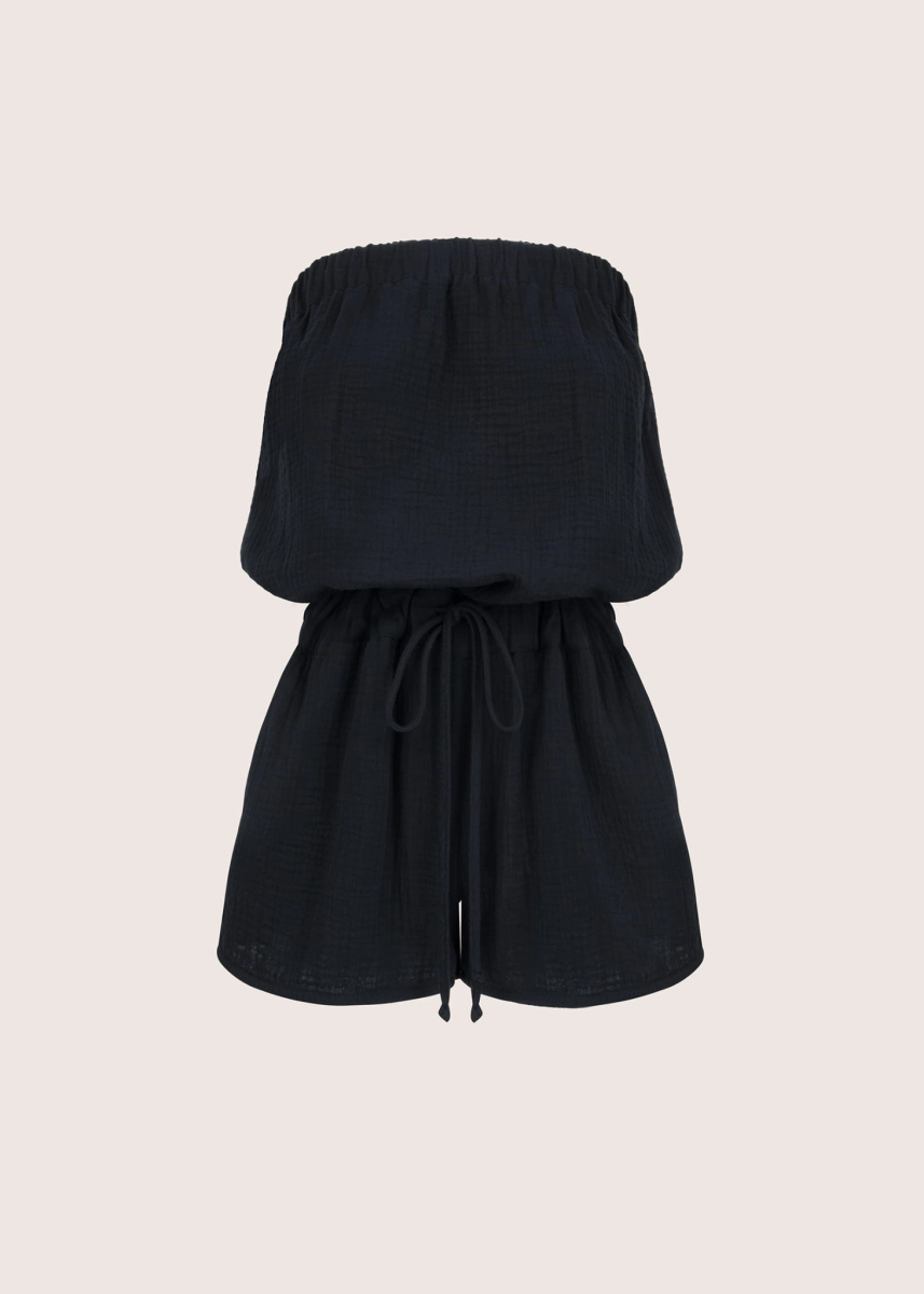 SAND PLAYSUIT  czarny kombinezon z bawełnianego muślinu