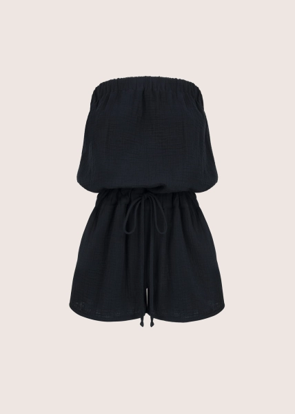 SAND PLAYSUIT  czarny kombinezon z bawełnianego muślinu